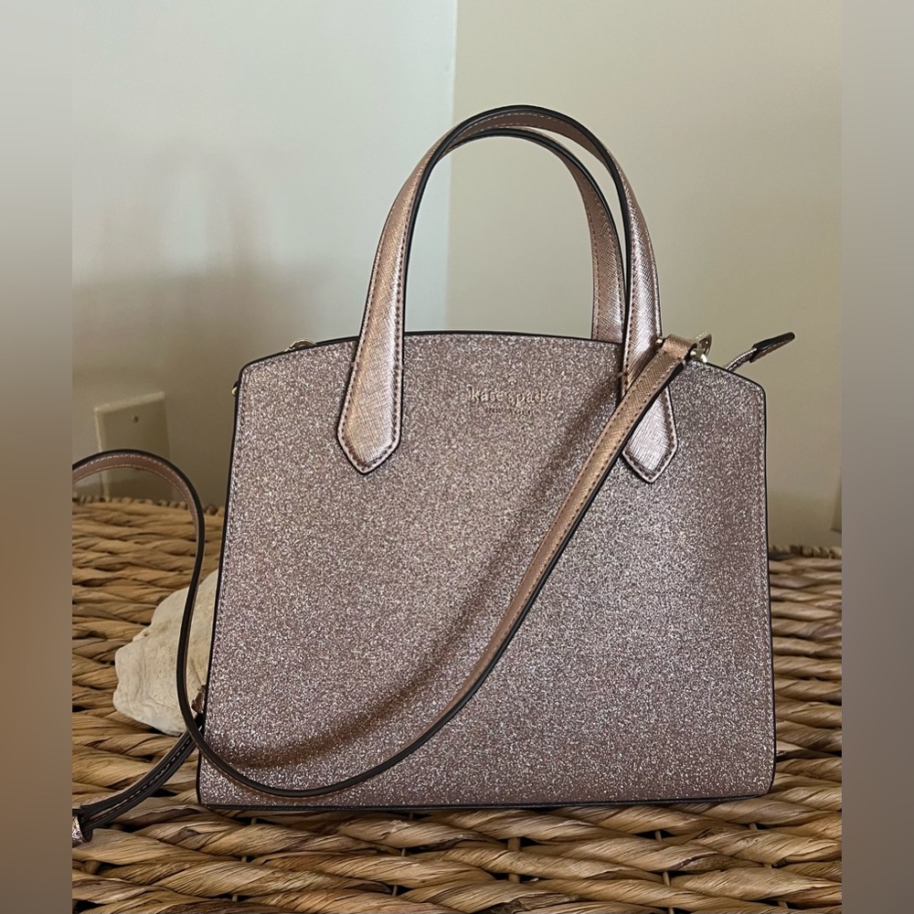 Kate Spade Rose Gold Tinsel Glitter Satchel Crossbody Bag - Picture 5 of 11
